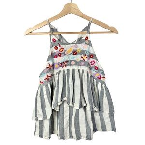 Anthropologie THML Floral Embroidered Stripe Layered Tank Top S